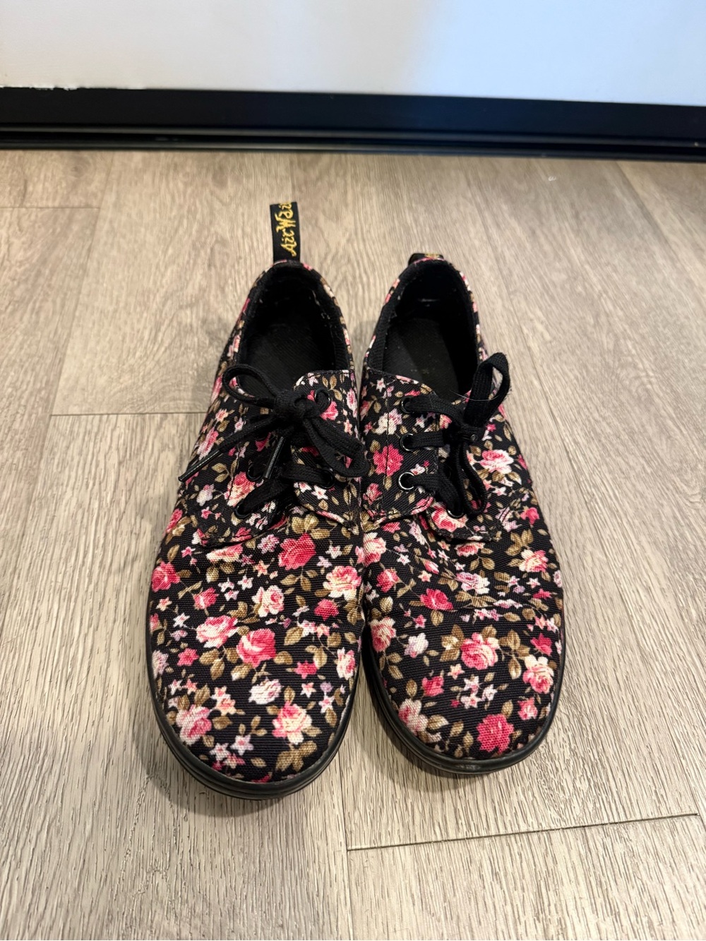 Dr. Martens Black Canvas Sneakers with Pink and Cream Floral Print